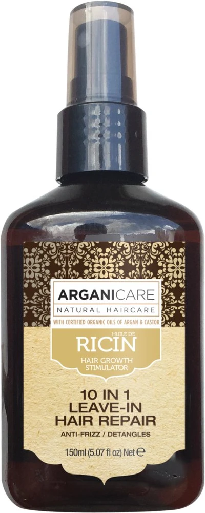 Arganicare 10 in 1 Ricin Hair Leave-In Conditioner Detangling & Minkštinantis ir glotninantis, 150 ml