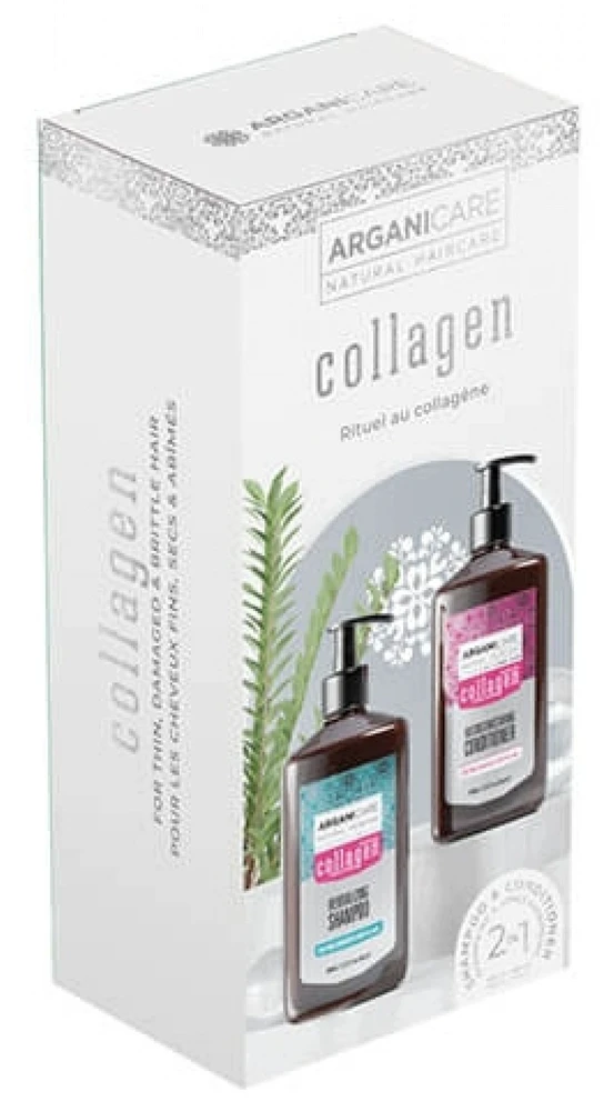 Arganicare rinkinys: Kolageno plaukų šampūnas Revitalizing, 400 ml + Kolageno plaukų kondicionierius Strengthening & Repairing, 400 ml
