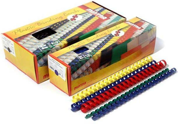 Įvairiaspalvės plastikinės įrišimo spiralės su pakuotėmis