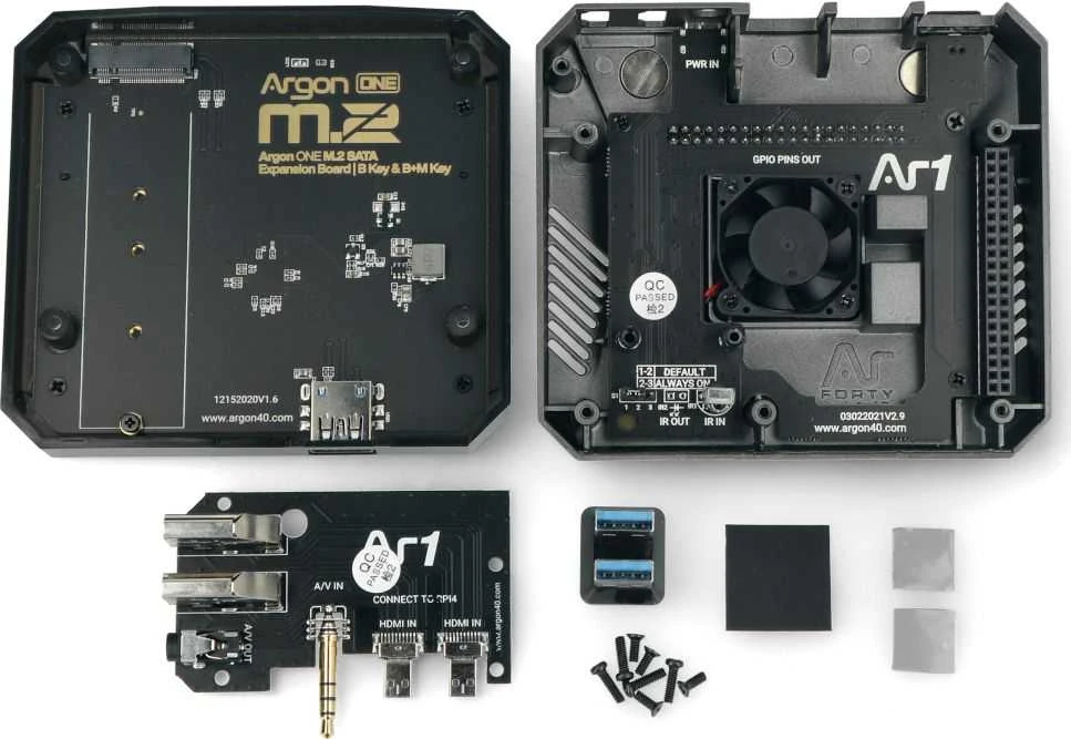 Argon40 Aliuminio dėklas Raspberry Pi 4B su ventiliatoriumi - Argon ONE M.2 - pilkas