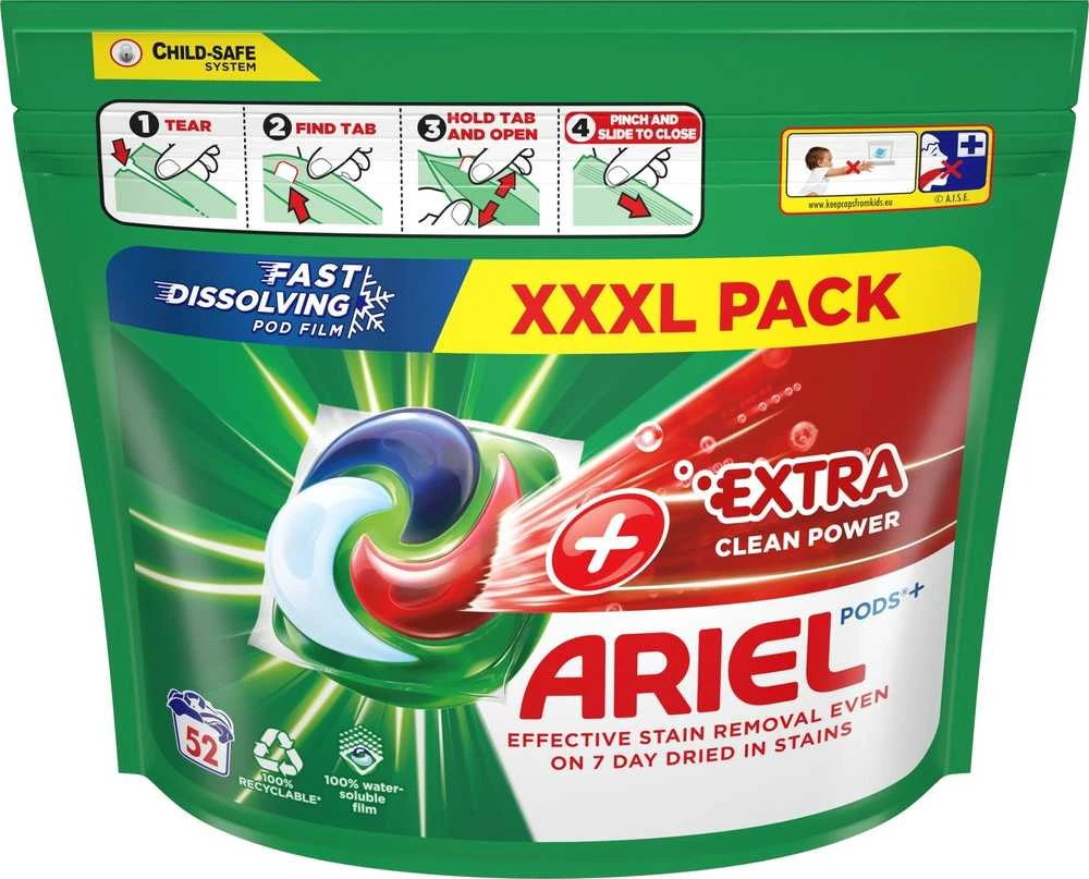 Ariel All-in-1 PODs +Extra Clean Power Skalbimo Kapsulės, 52 Skalb