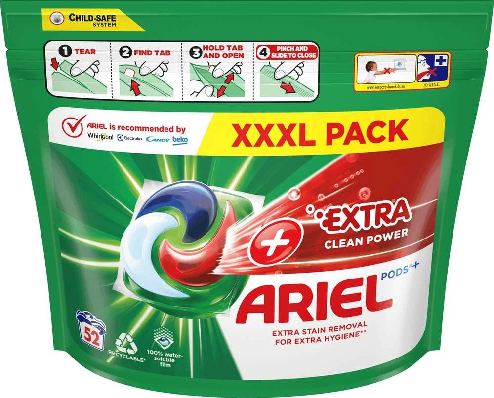 Ariel All-in-1 PODs +Extra Clean Power Skalbimo Kapsulės, 52 Skalb