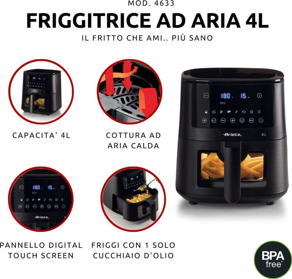4633 Ariete Airy Fryer 4L karšto oro gruzdintuvė Juodas