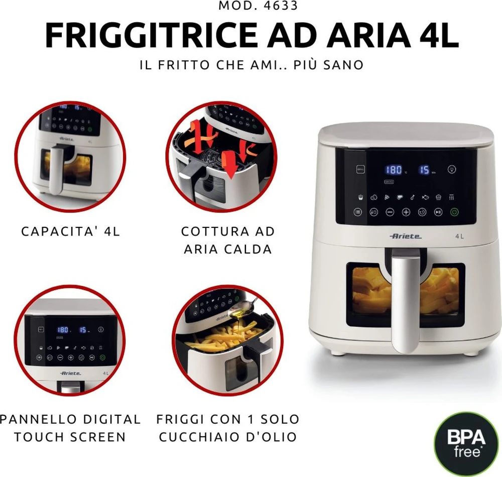 4633 Ariete Airy Fryer 4L karšto oro gruzdintuvė