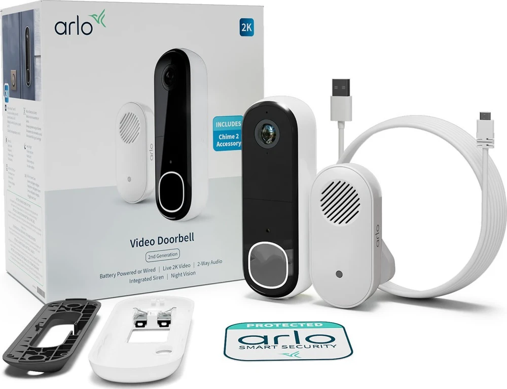 Arlo ARLO ESSENTIAL 2 vaizdo durų skambutis 2K su varpeliu V2 BNDL
