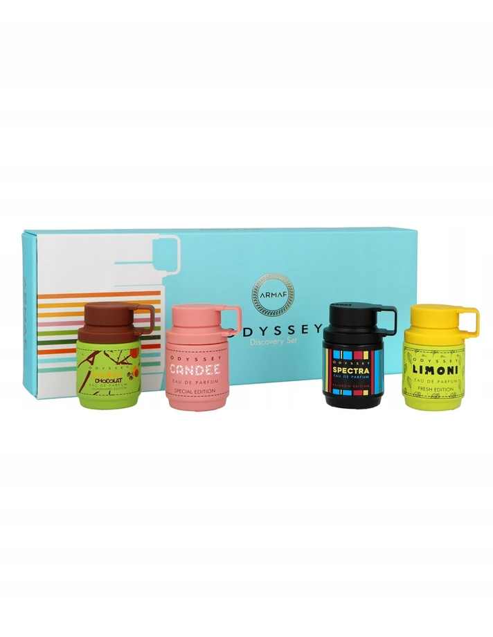 „Armaf Odyssey Discovery“ rinkinys EDP unisex (EDP Odyssey Candee 12 ml + EDP Odyssey Dubai Chocolat 12 ml + EDP Odyssey Limoni Fresh 12 ml + EDP Odyssey Spectra 12 ml)