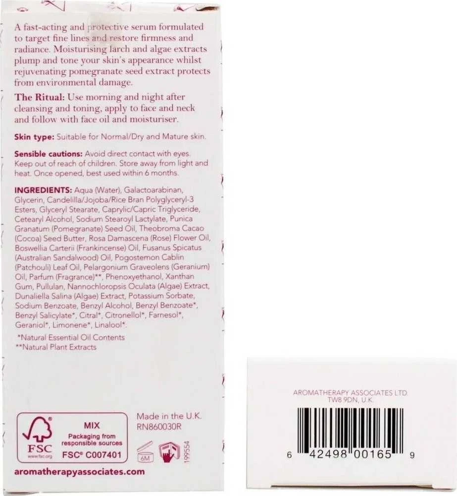 „Aromatherapy Associates“ veganiškas stangrinamasis veido serumas nuo senėjimo, 30 ml