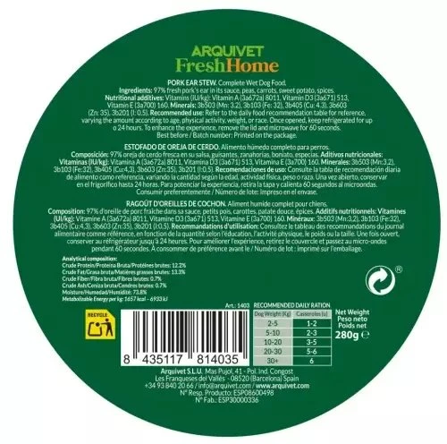 ARQUIVET Fresh Home Pork ear stew – drėgnas ėdalas šunims – 280g