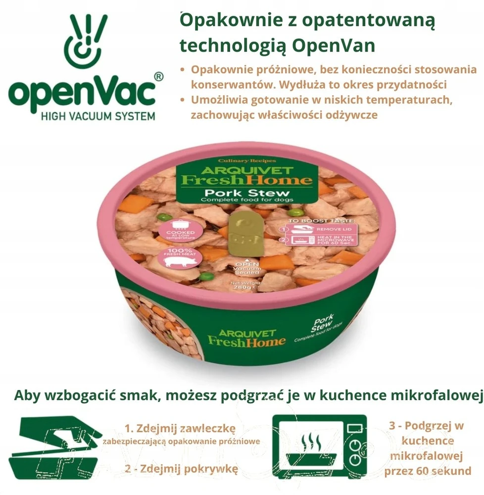 ARQUIVET Fresh Home Pork stew – drėgnas ėdalas šunims – 280g