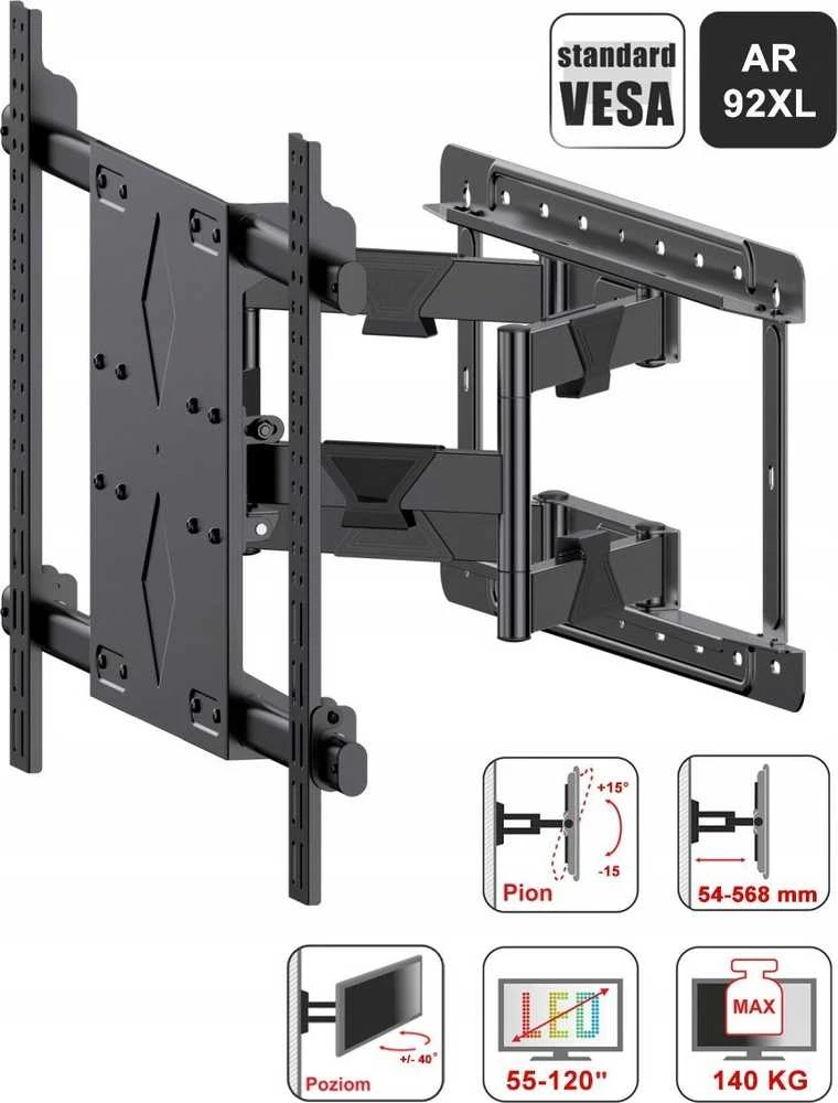 ART LAIKIKLIS LCD/LED televizoriui 55-120 colių AR-92XL 140KG reguliuojamas vertikalus ir horizontalus 54-568mm maxVESA 1000x600