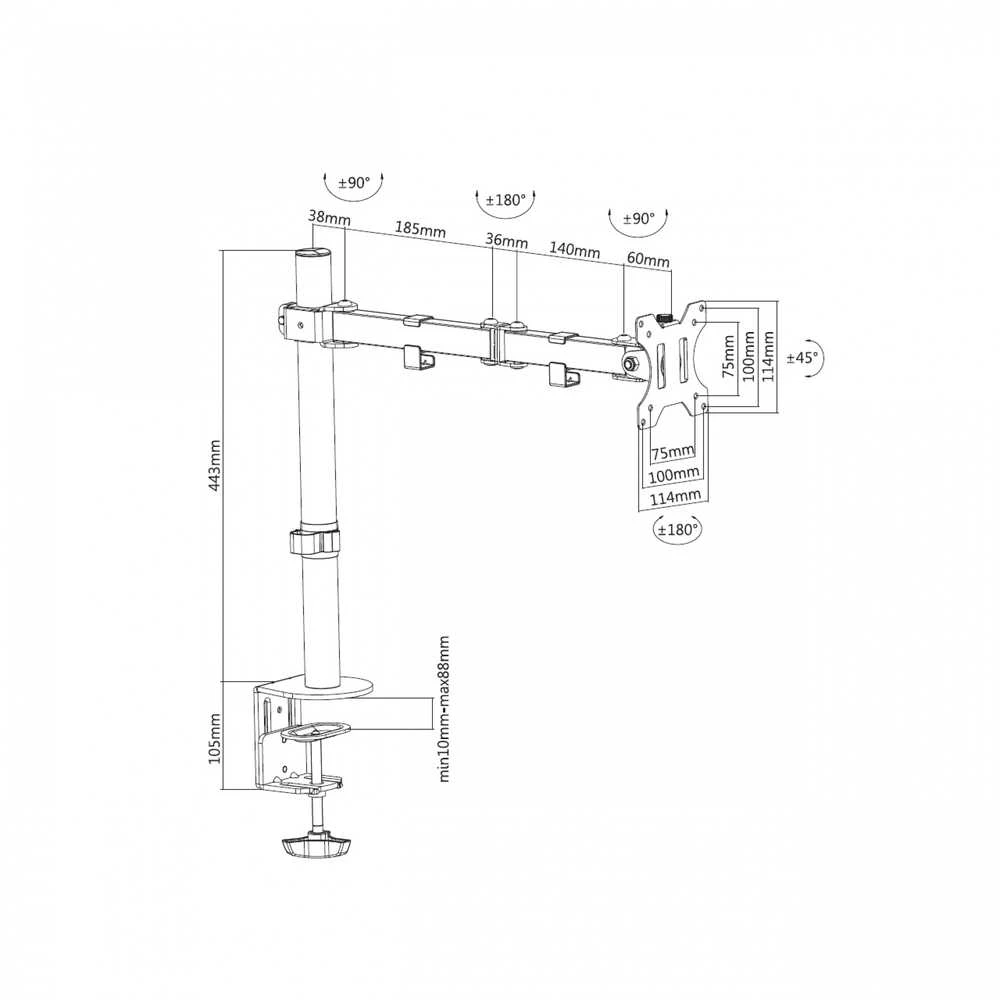 Laikiklis ART RAMM L-01X Desk Holder L-01X Universal for 1 monitorius LCD juodas 13-32 8KG