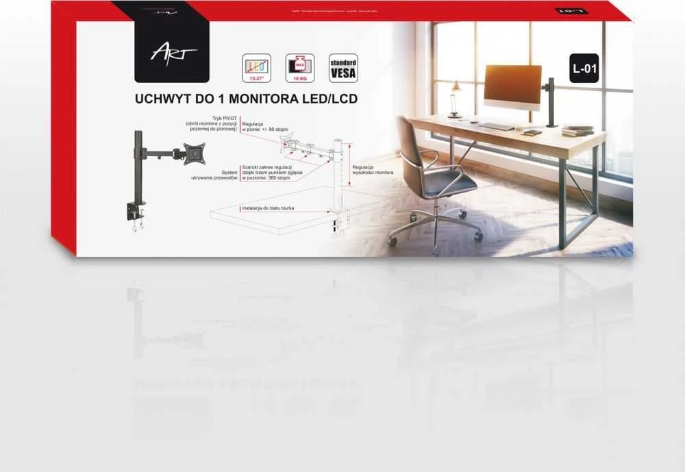 ART RAMM L-01 ART Stalinis laikiklis L-01 Universalus monitoriui LCD juodas 13-27 10KG L-01 premium