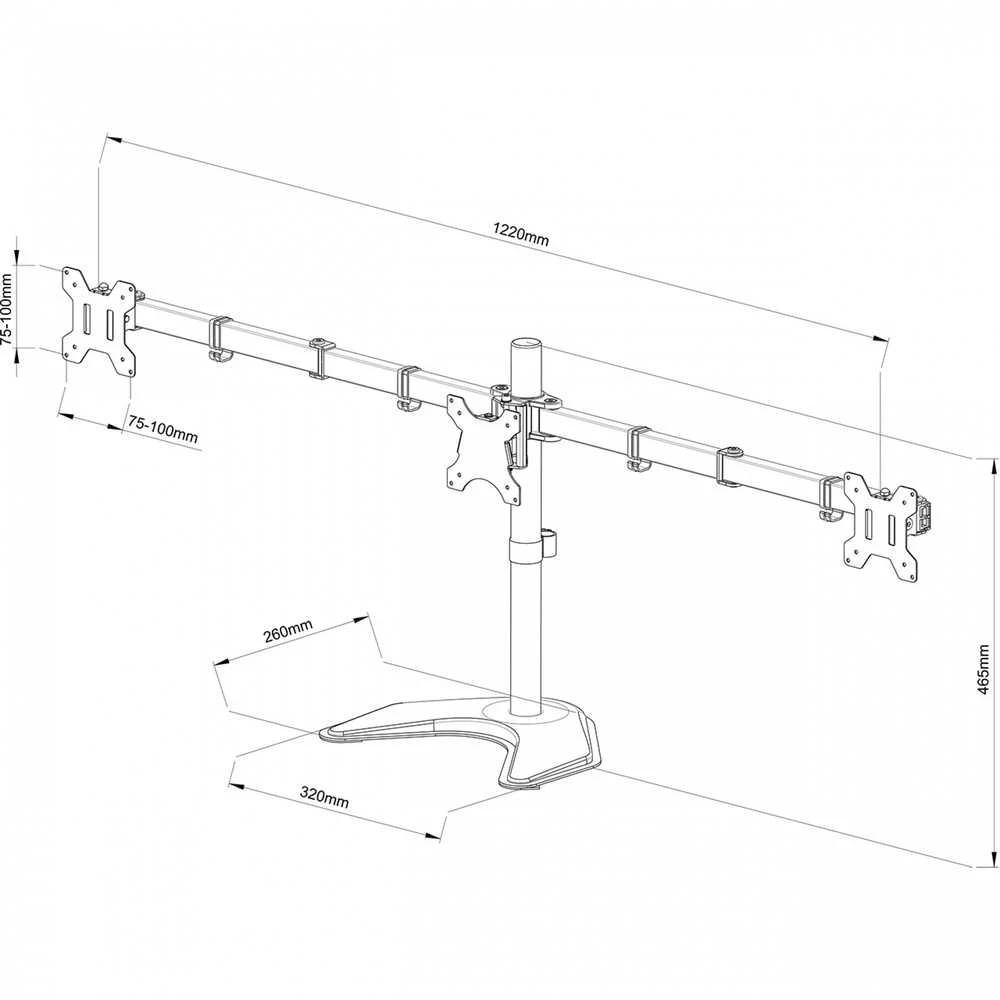 ART laikiklis L-22N, skirtas 3x LCD/LED MONITORIAMS 13-27"