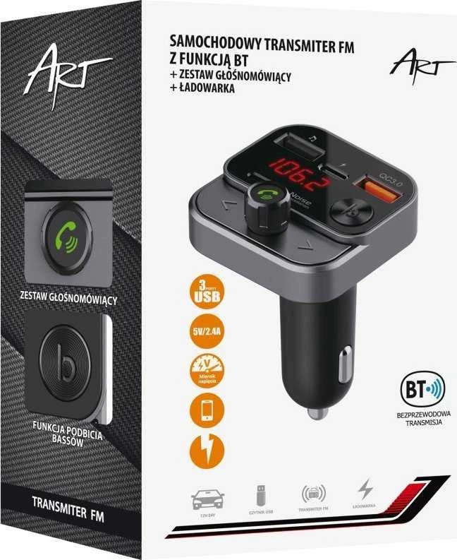 ART transmiter FM bluetooth 5.0 + USB A QC3.0 + Typ C (total 30W) FM-84B juodas