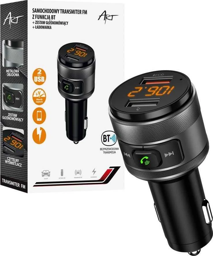 ART transmiter FM bluetooth 5.0 + 2 x USB A QC3.0 FM-57 juodas