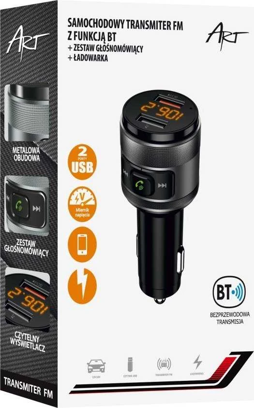 ART transmiter FM bluetooth 5.0 + 2 x USB A QC3.0 FM-57 juodas