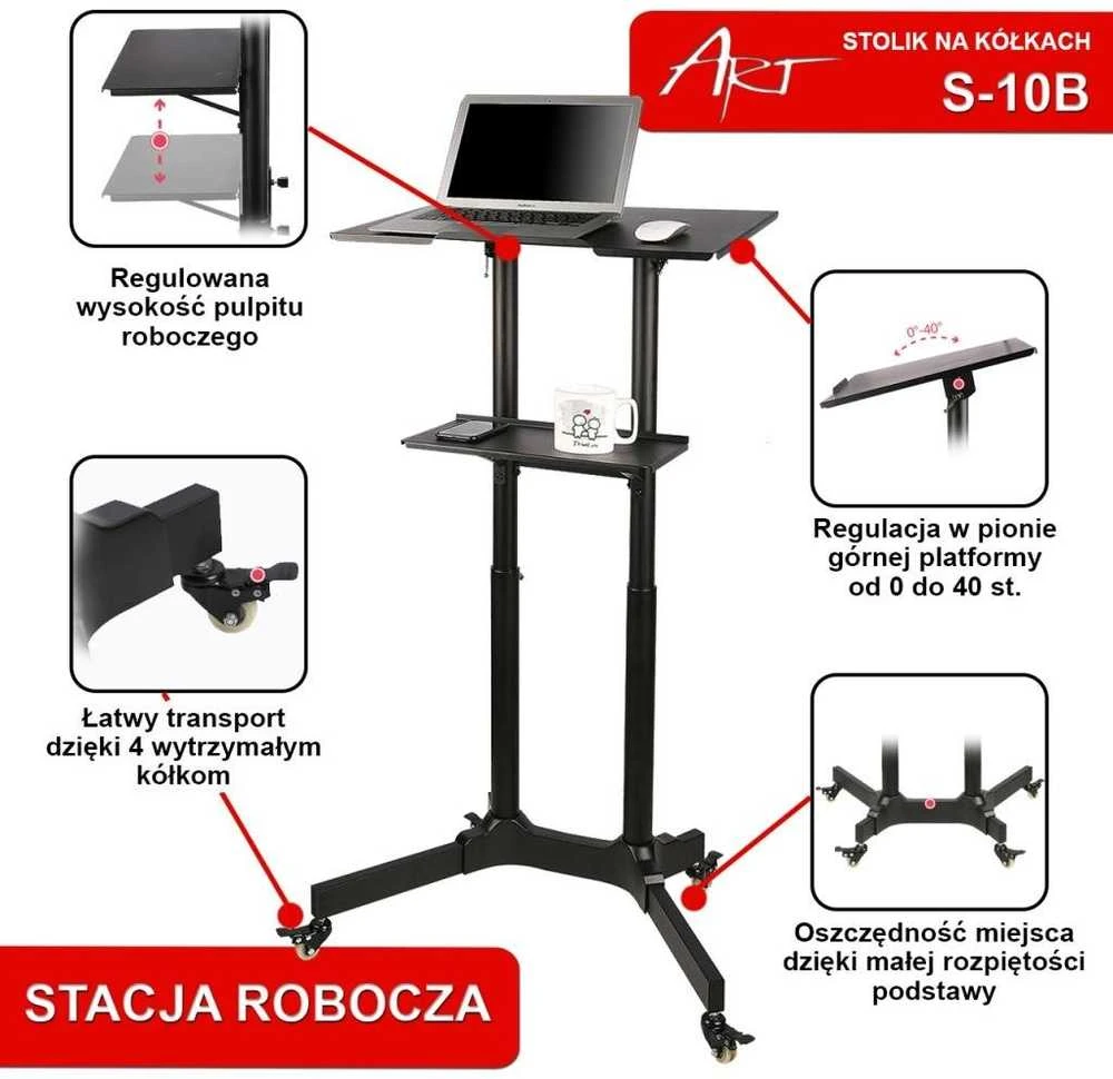 Laikiklis ART STO S-10B ART Vežimėlis ant ratų/darbo vieta nešiojamam kompiuteriui/projektoriui S-10B