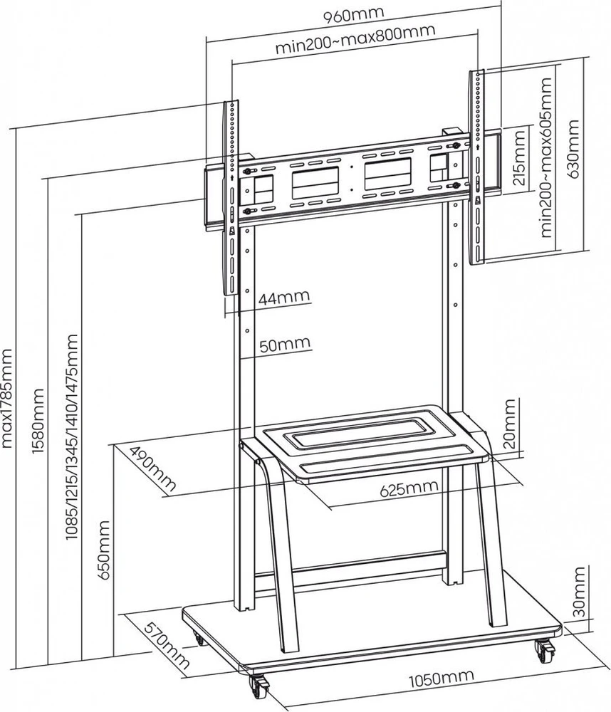 Laikiklis Mobilus LCD/LED televizoriaus stovas ART S-13 37–100 colių, 150 kg