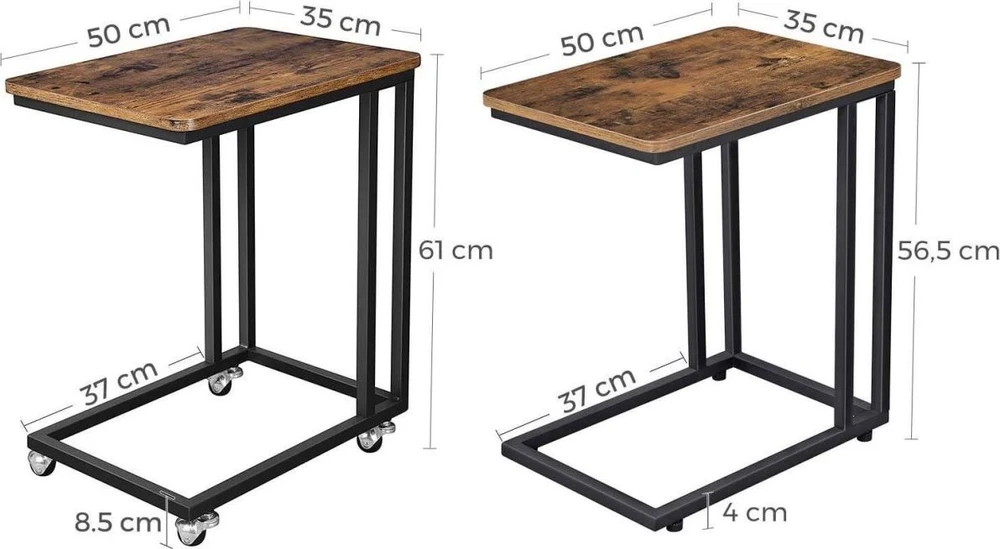 Vasagle Šoninis staliukas su plieniniu rėmu ir ratukais, lengvas surinkimas, 50x35x60 cm, LNT50X