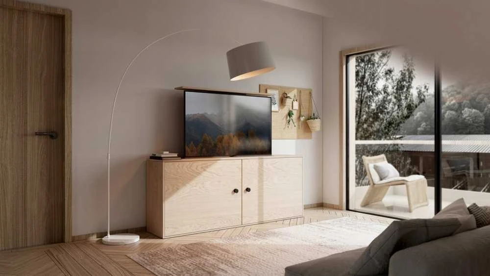 ART TV laikiklis - liftas, valdomas elektra, AR-93M, mobilus, 60kg, 37-80 colių, Vesa Max, 600x400