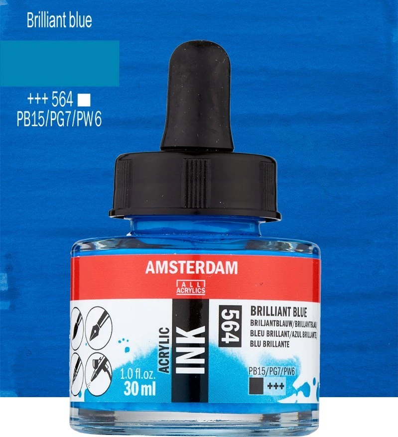 Artequipment Amsterdam Acrylic Ink Bottle Brilliant Mėlyna 564