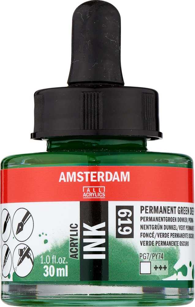 Akrilinė rašalo flakonas Amsterdam 30ml tamsiai žalias permanentinis
