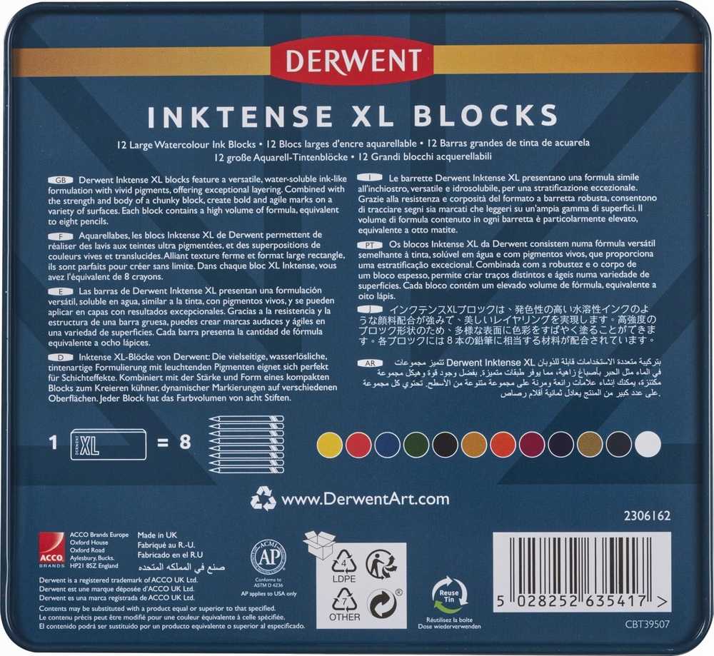 Artequipment Derwent XL Inktense Blocks 12 stk tin