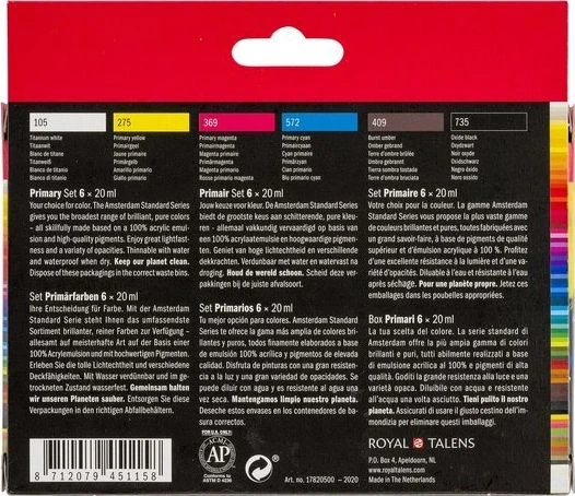Artequipment TALENS AMSTERDAM Rinkinys 6X20ML PRIMARY COLORS uniw