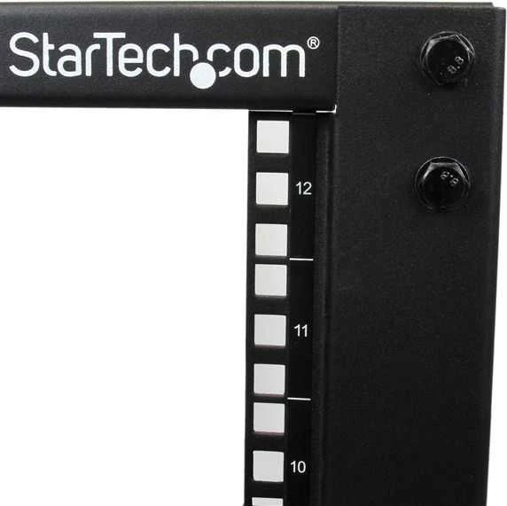 „StarTech“ 12U reguliuojamas „Gylis“ atviro rėmo 4 postų serverių stovas su ratukais, lygintuvais ir kabelių tvarkymo kabliukais