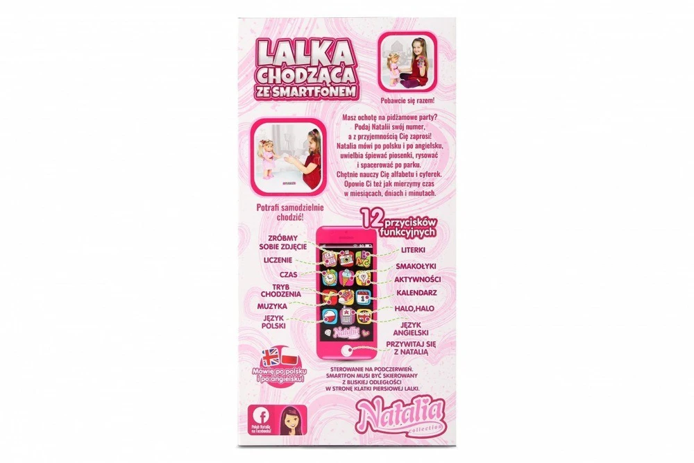 Lalka Lėlė Natalia vaikščiojanti lėlė su išmaniuoju telefonu 41 cm