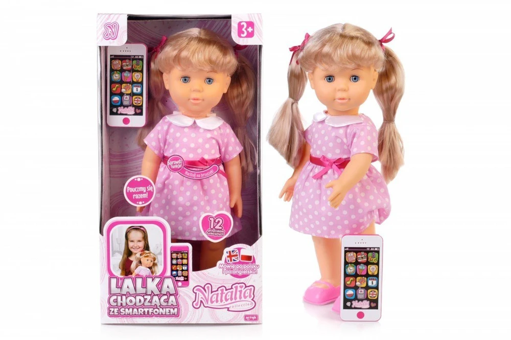 Lalka Lėlė Natalia vaikščiojanti lėlė su išmaniuoju telefonu 41 cm