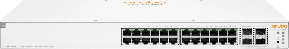 Šakotuvas Aruba Aruba Instant On 1930 24G Class4 PoE 4SFP/SFP+ 370W Valdomas L2+ Gigabit Ethernet (10/100/1000) PoE palaikymas 1U balta