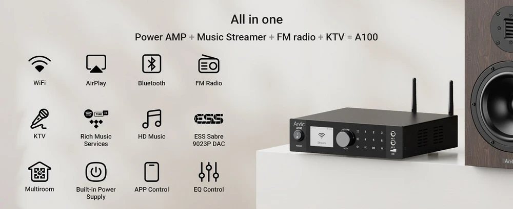 Arylic Arylic A100 – daugiafunkcis stereo stiprintuvas