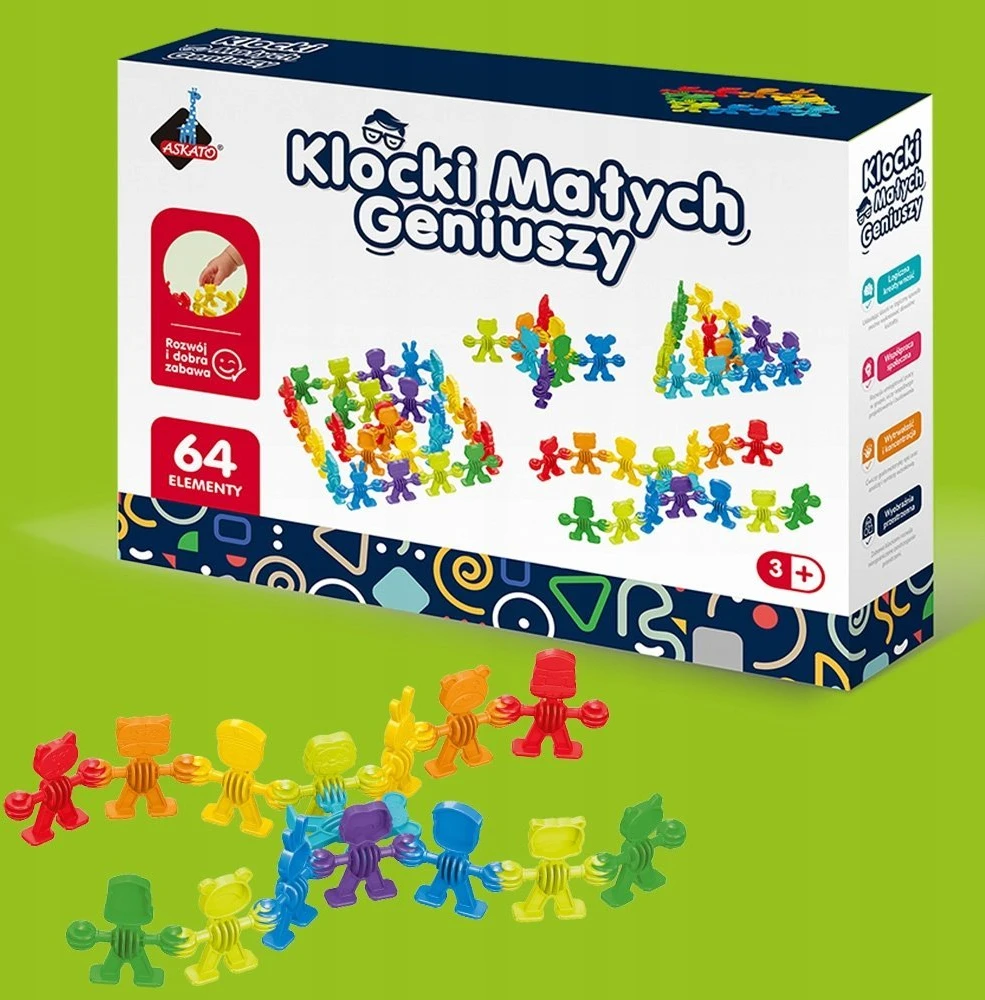 Askato Blocks of Little Geniuses SPALVOS SKAITLIUKAI 64 vnt MOKSLO dėlionė