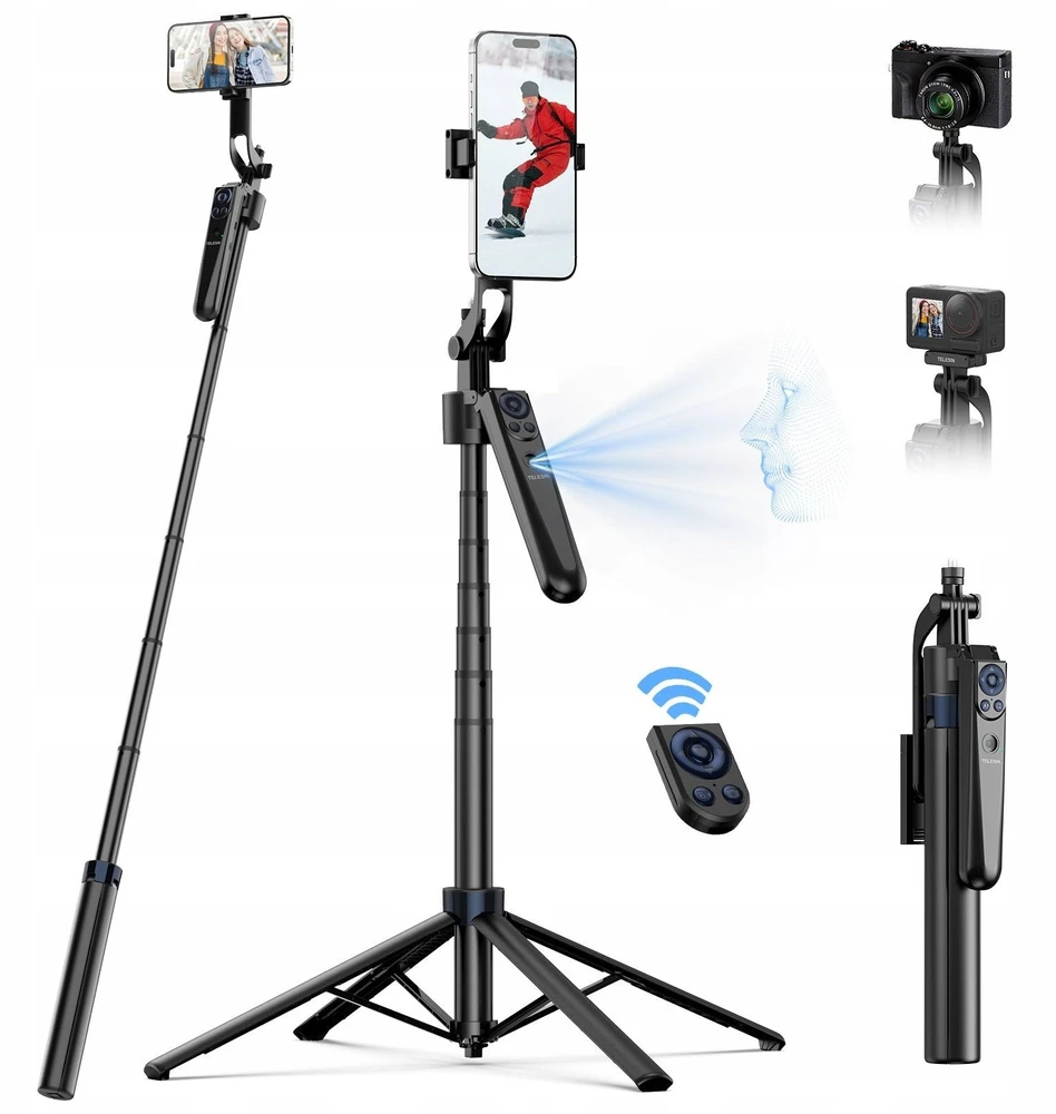 Ulanzi Selfie Stick Tripod 160 Cm Na Telefonas Išmanusis telefonas Kamera + Remote Telesin / Face Tracking / Es-b183 / P3-ms-01 / P3-ms-03