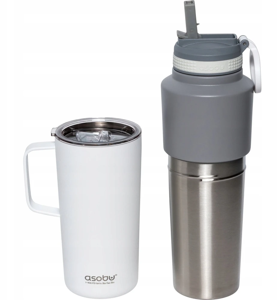 Asobu Asobu Twin Pack Butelis su puodeliu baltas, 0,9 L + 0,6 L