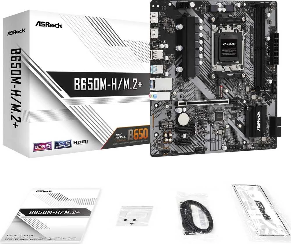 ASRock | B650M-H/M.2+ | Procesorių šeima AMD | Procesoriaus lizdas AM5 | DDR5 | Palaikomos standžiojo disko sąsajos SATA, M.2 | SATA jungčių skaičius 4