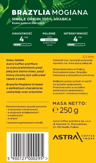 Kavos pupelės Astra Kawa ASTRA Brazylia, ziarnista, 250g