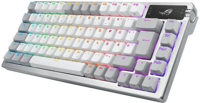 ASUS ROG Azoth X Gaming-klaviatūra, 75%, Hot-Swap, OLED-Ekranas, Tri-Mode, CH - baltas