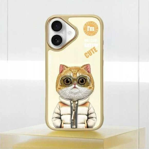 Dėklas Nimmy Apple iPhone 16 6.1" chaki spalvos, „Cool&Cute 2.0“ katės spalvos