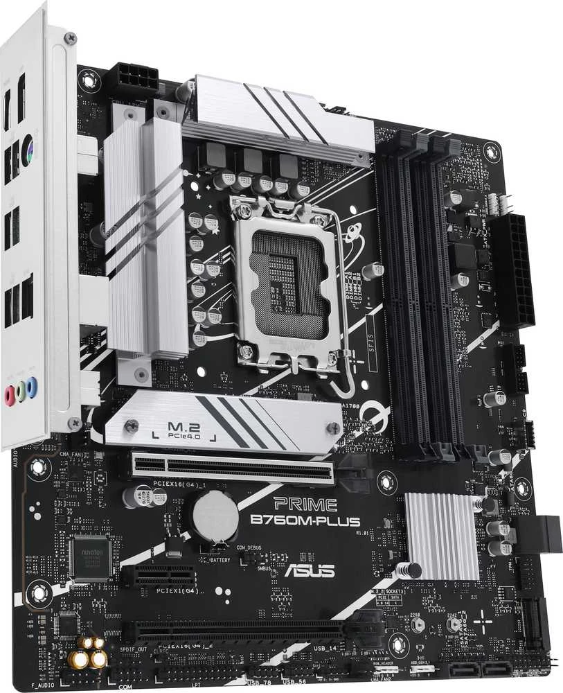 Pagrindinė plokštė ASUS PRIME B760M-PLUS | Asus | Procesorių šeima Intel B760 | Procesoriaus lizdas 1 x LGA1700 lizdas | 4 DIMM lizdai - DDR5, be ECC, on-chip ECC, nebuferiniai | Palaikomos standžiojo disko sąsajos SATA-600 (RAID), 2 x M.2 | SATA jungčių skaičius 4