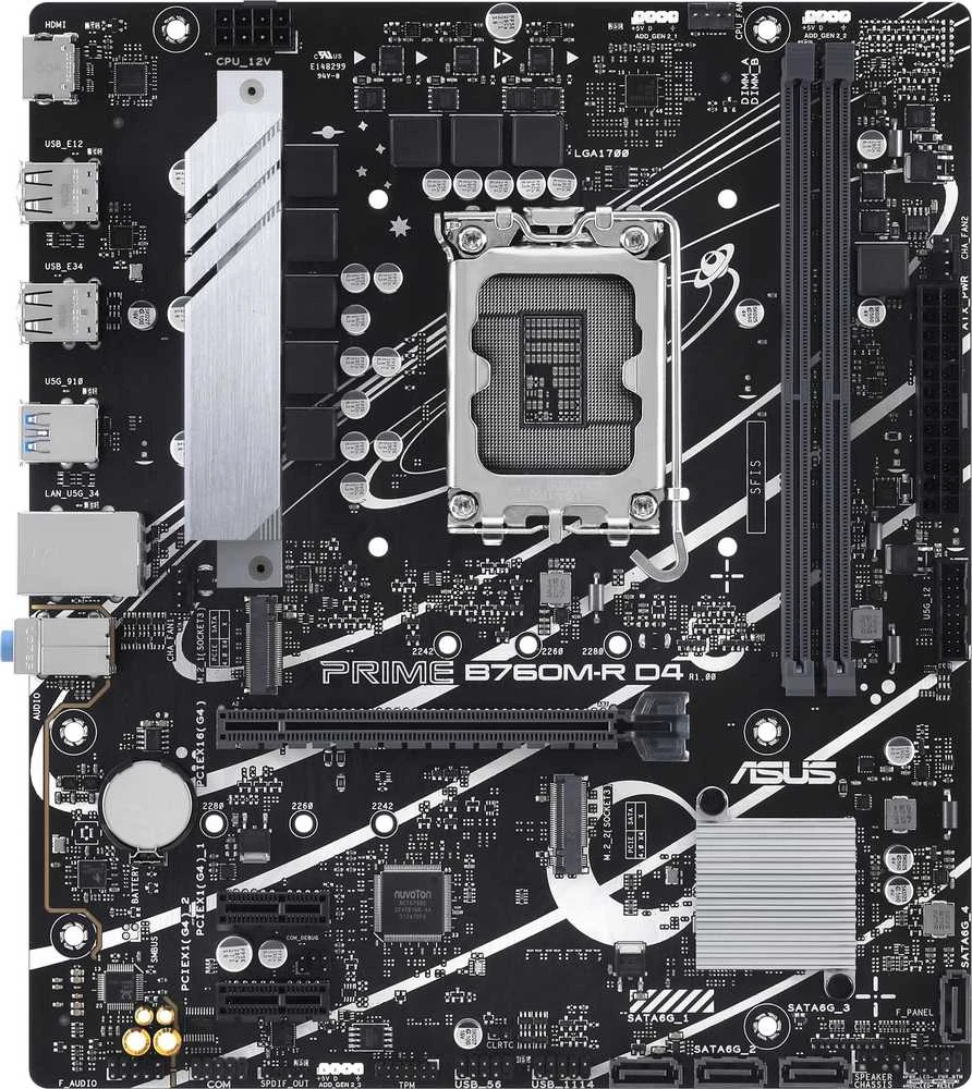 Pagrindinė plokštė Asus PRIME B760M-R D4 | Procesorių šeima Intel | Procesoriaus lizdas LGA1700 | SATA jungčių skaičius 4