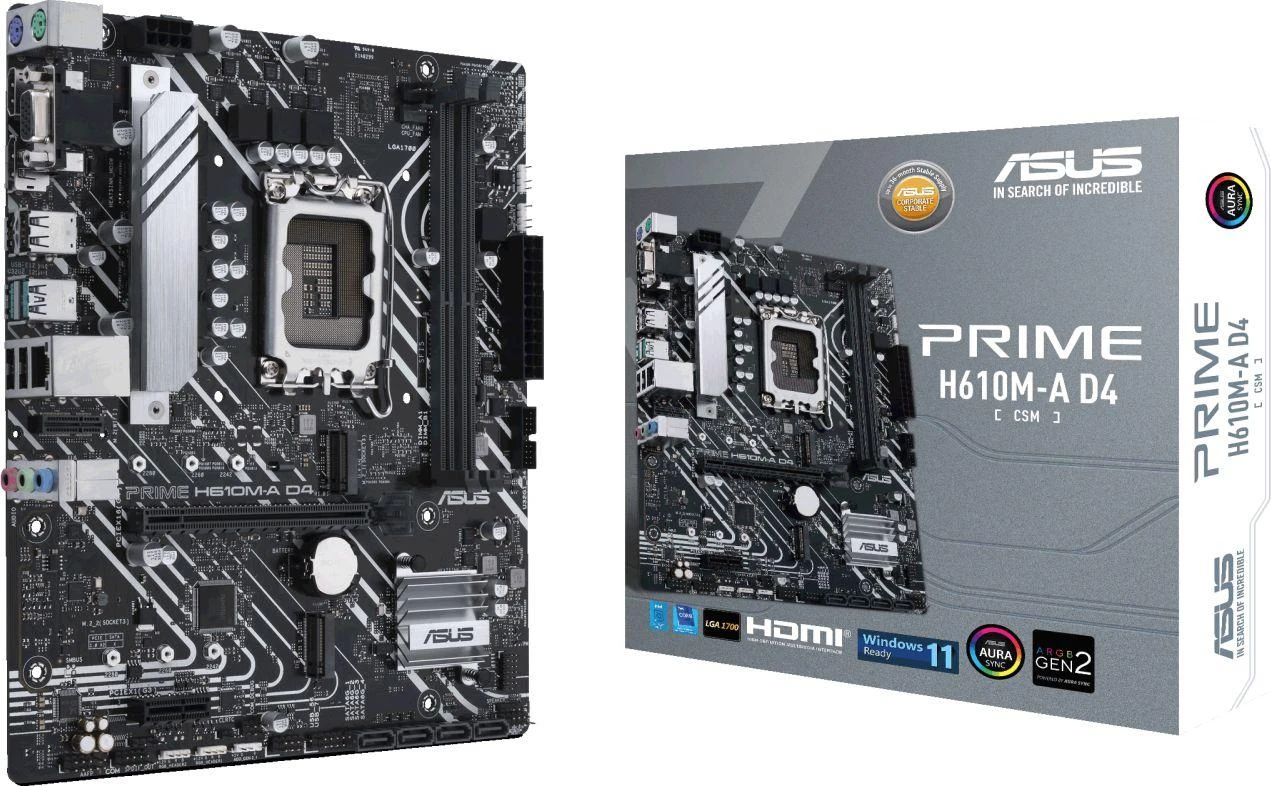 Pagrindinė plokštė ASUS PRIME H610M-A D4-CSM micro ATX LGA 1700