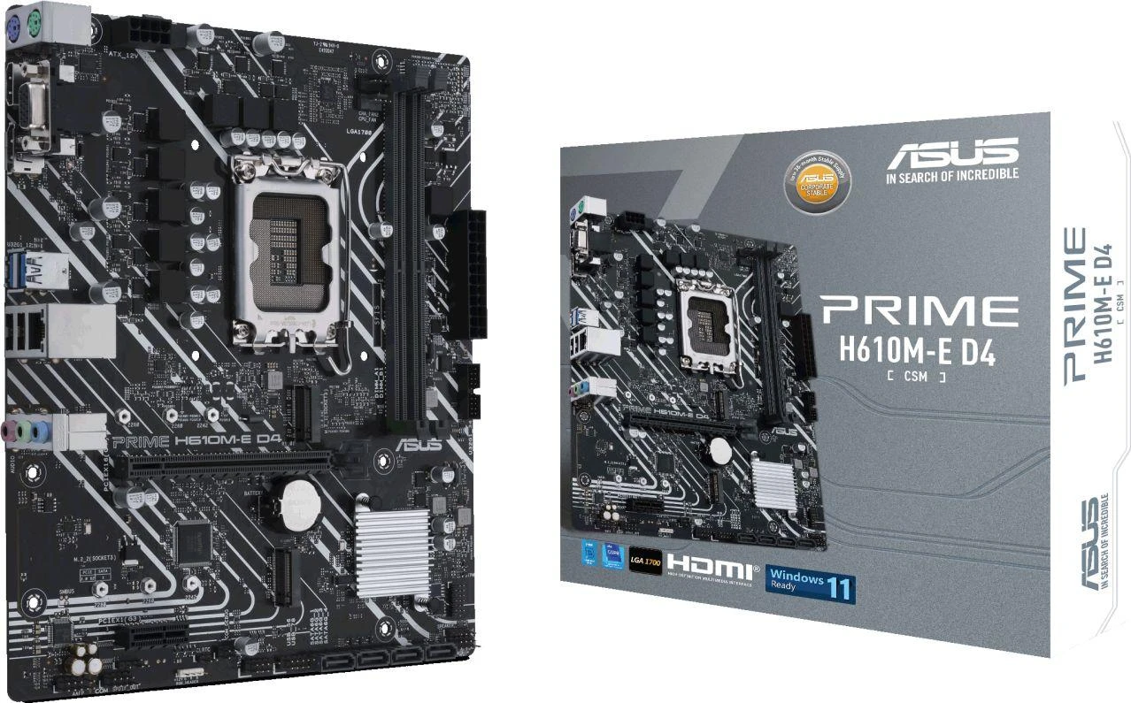 Pagrindinė plokštė ASUS PRIME H610M-E D4-CSM LGA1700 mATX MB 2xDDR4 4xSATA 2xM.2