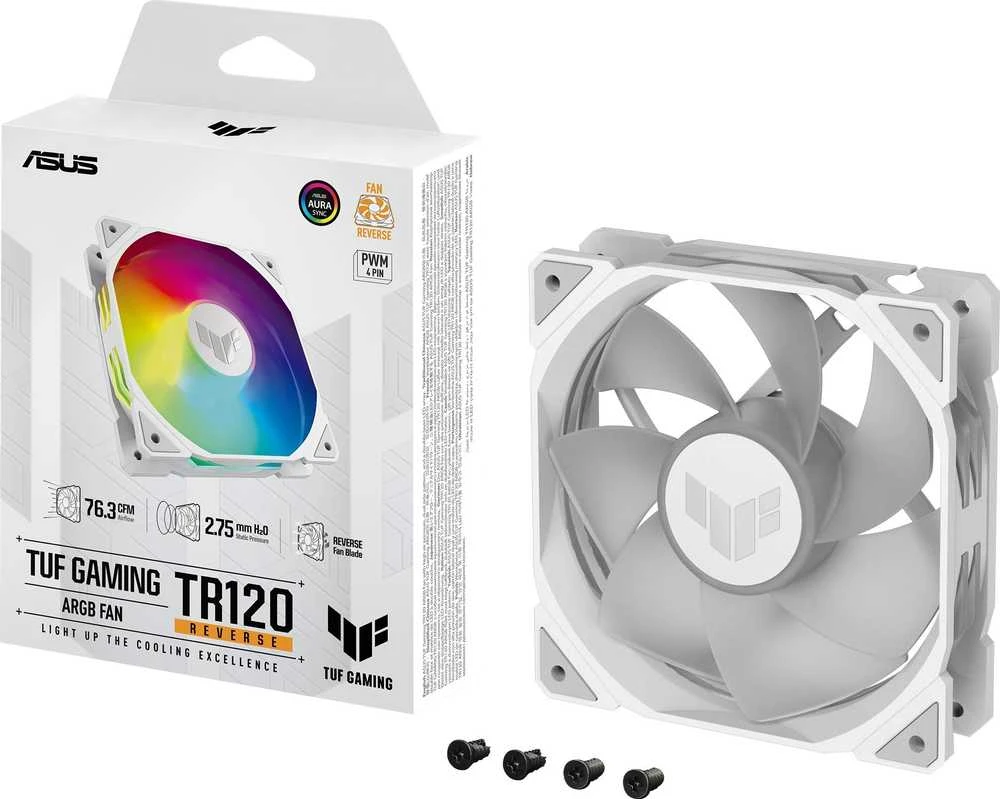 ASUS TUF GAMING TR120 ARGB REVERSE 1-pack Baltas Kompiuterio dėklas Oro vėsintuvas 12 cm