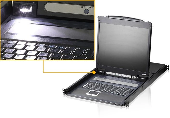 Valiklis Aten CL1308N DE KVM komutatorius 8 prievadų, 19 colių LCD konsolė (PS/2-USB, VGA) DE išdėstymas