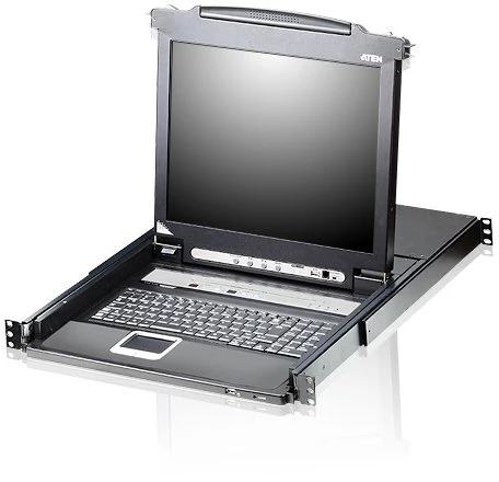 Aten CL5708M DE KVM komutatorius 8 prievadų 17 colių LCD vienos bėgelio (PS/2-USB VGA) DE išdėstymas