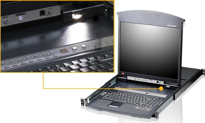 Aten | 8 prievadų Cat 5 dviejų bėgelių 17" LCD KVM komutatorius su Daisy Chain prievadu | KL1508AM-AXA-AG | 1 x USB A tipo lizdas