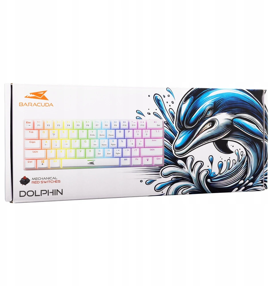 Klaviatūra žaidimams Baracuda Dolphin Raudona su laidu mechaninė su pašvietimu balta