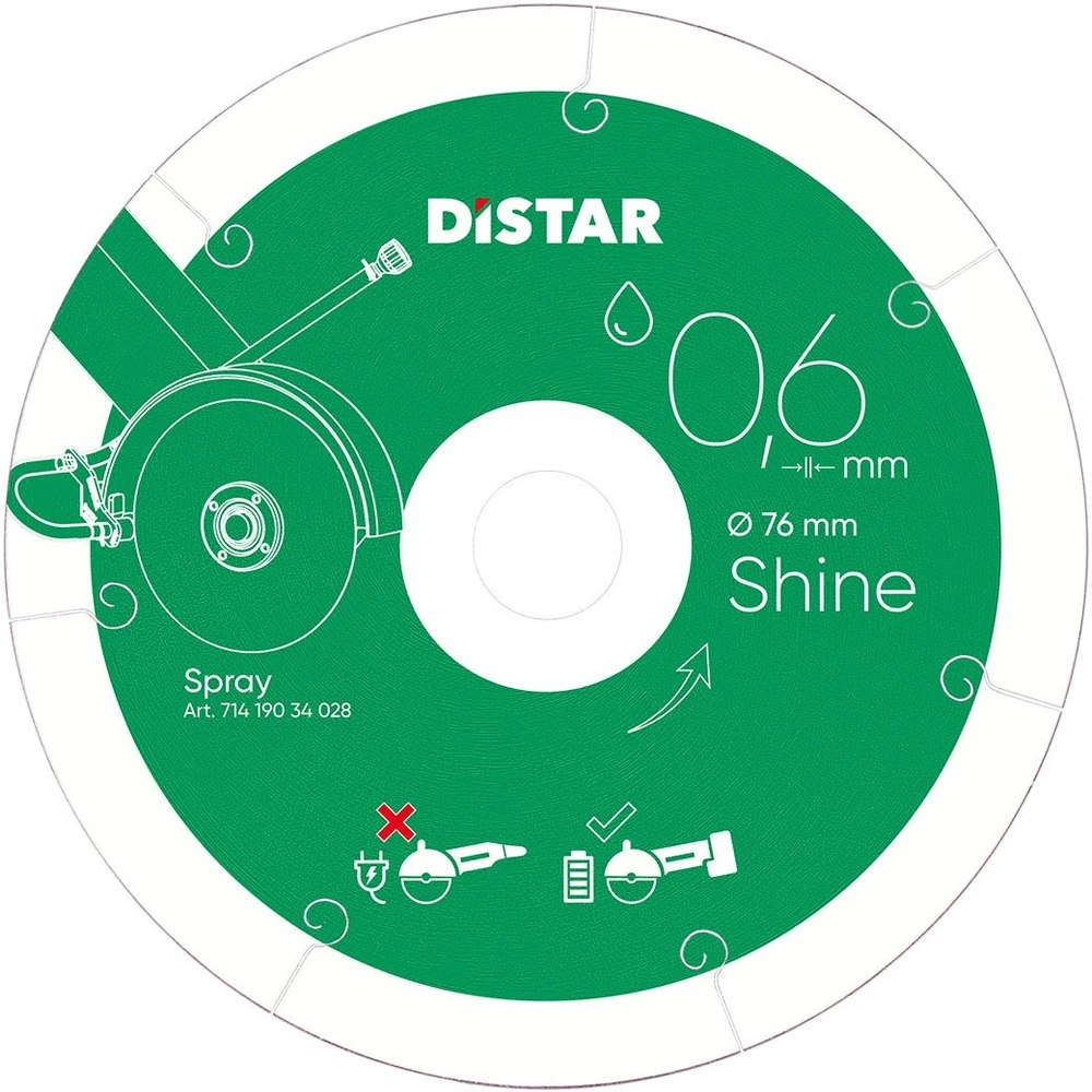 Atlas 0,6mm švaraus pjovimo 76x0,6x6x22,23 Shine, Distar deimantinis diskas plytelėm